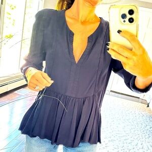 See You Soon blue bohemian style V neck shirt size 2 fits like a small